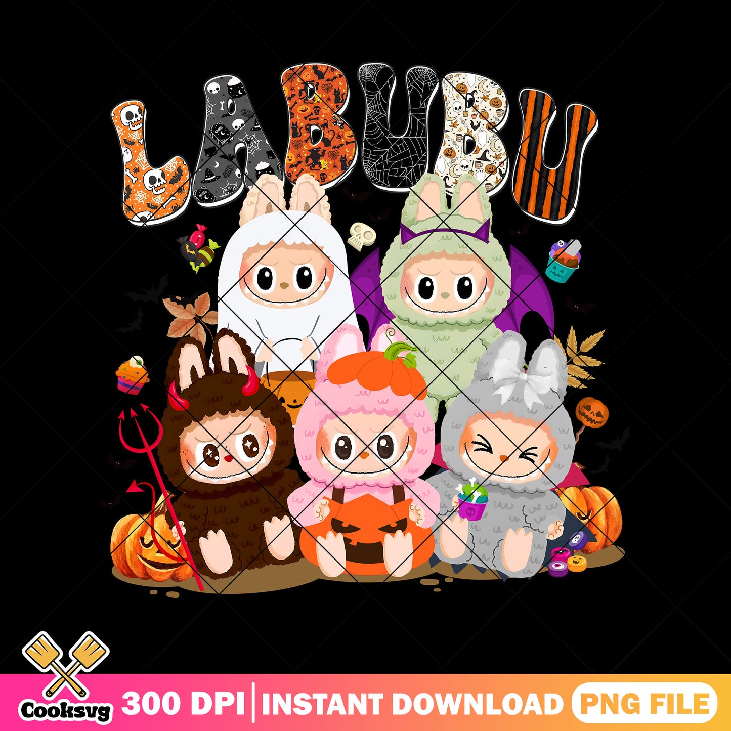 Cute halloween labubu png, halloween returns png, dada labubu​ png