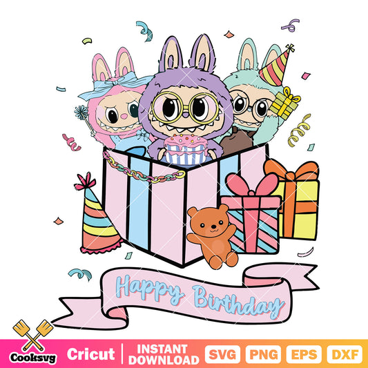 Cute labubu happy birthday svg, labubu pop mart svg, labubu birthday svg