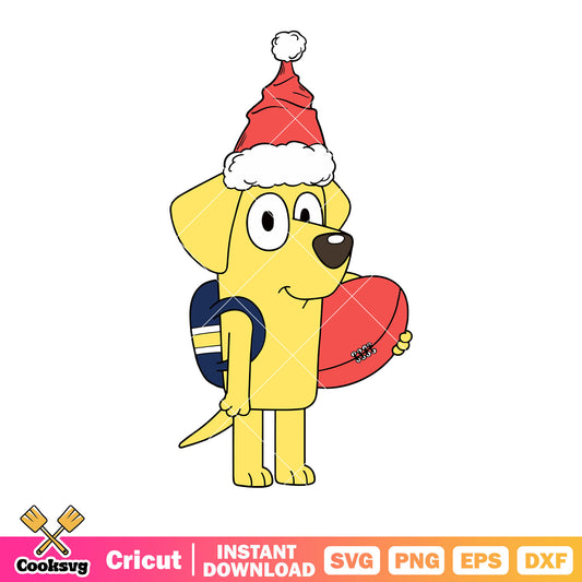 Cute lucky the dog svg, rugby ball svg, santa clause hat svg