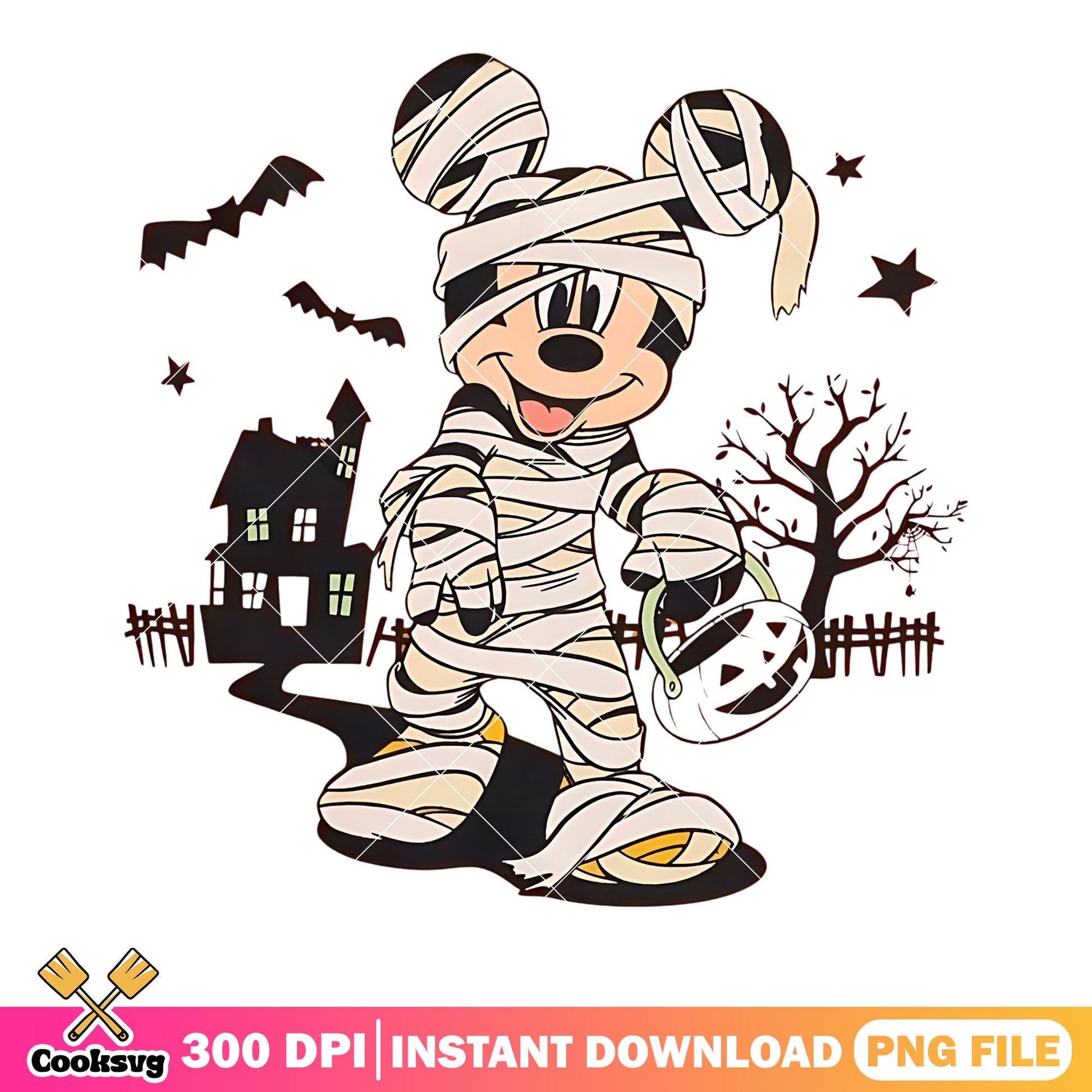 Cute mummy mickey png, spooky house png, disney character png