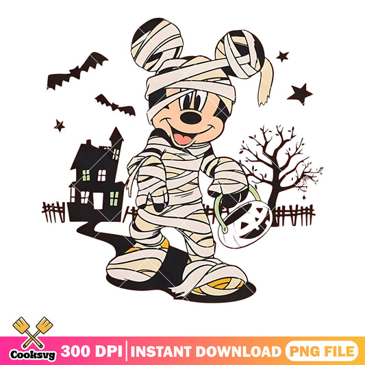 Cute mummy mickey png, spooky house png, disney character png