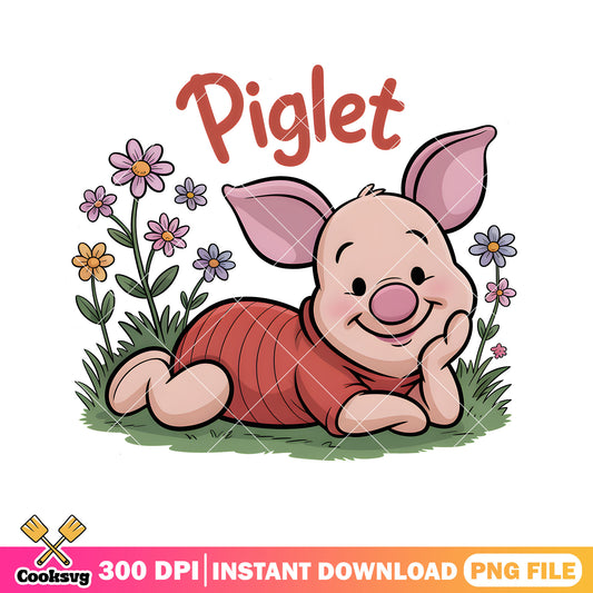 Cute piglet flower png, winnie the pooh png, disney piglet png