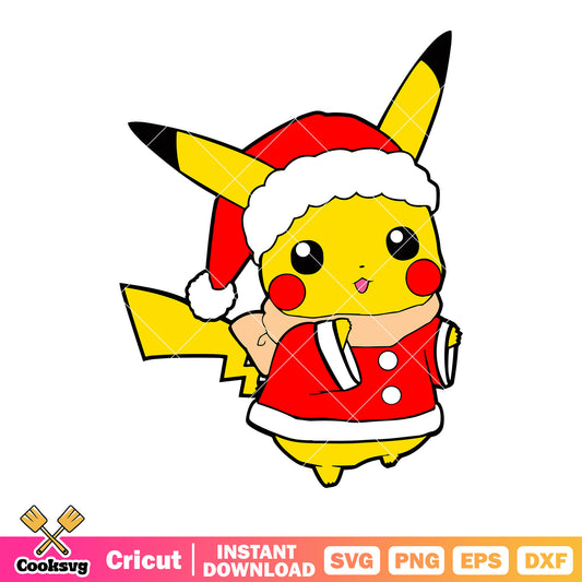 Cute pikachu svg, santa claus costume svg, nintendo christmas​ svg