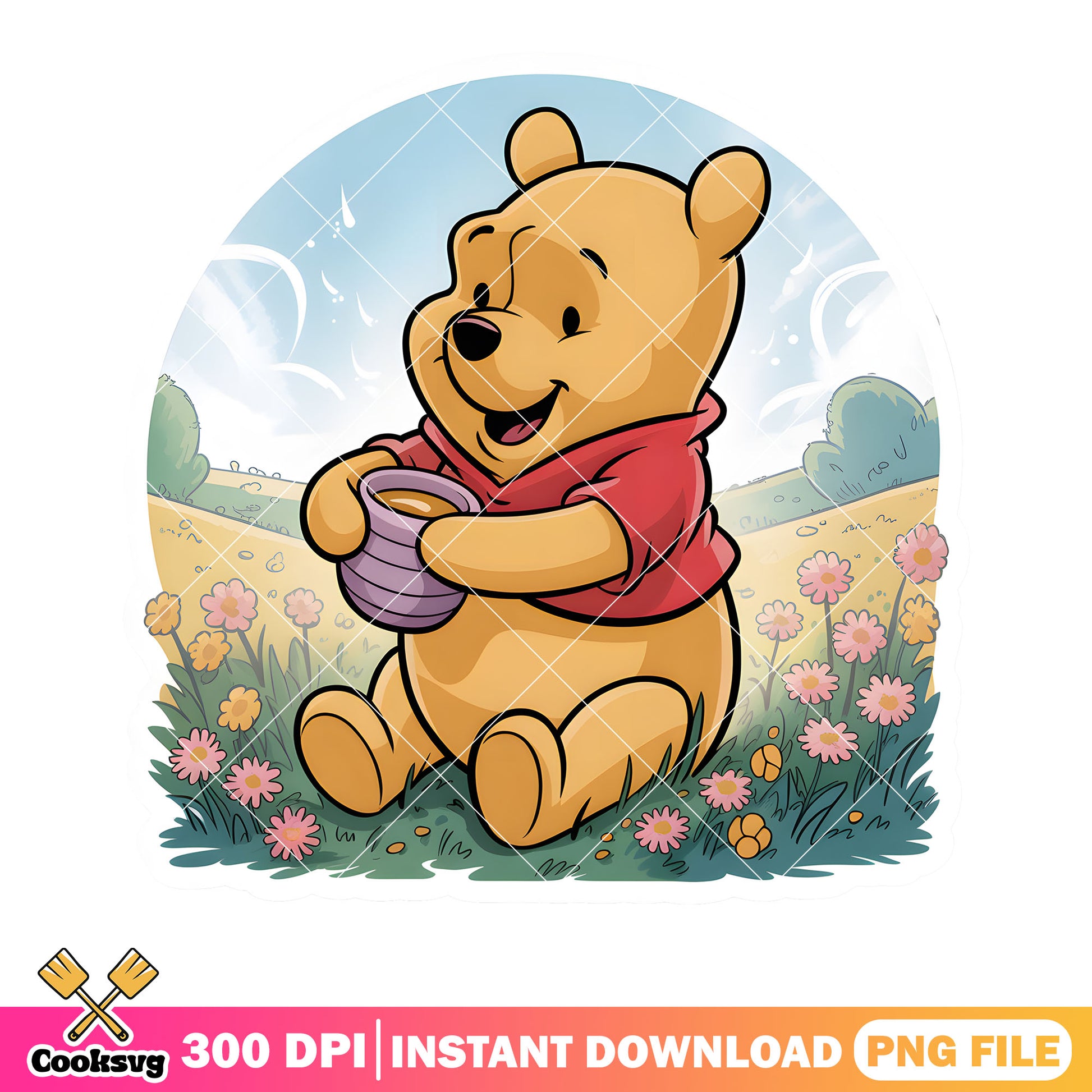 Cute pooh springtime poster png, pooh bear png, honey bear pooh png