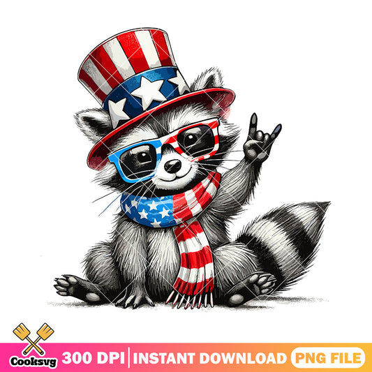 Cute raccoon america hat png, raccoon america png, 4th of july png