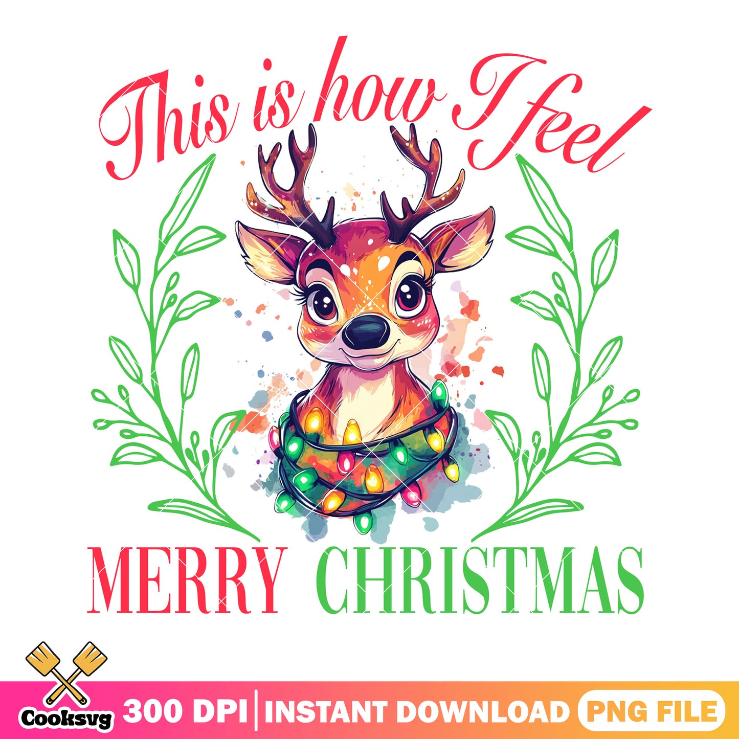 Cute reindeer christmas poster png, christmas lights png, noel png