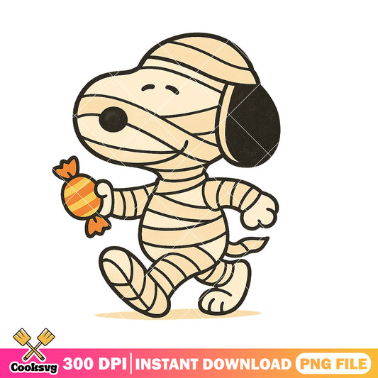 Cute snoopy mummy png, halloween candy png, snoopy halloween png