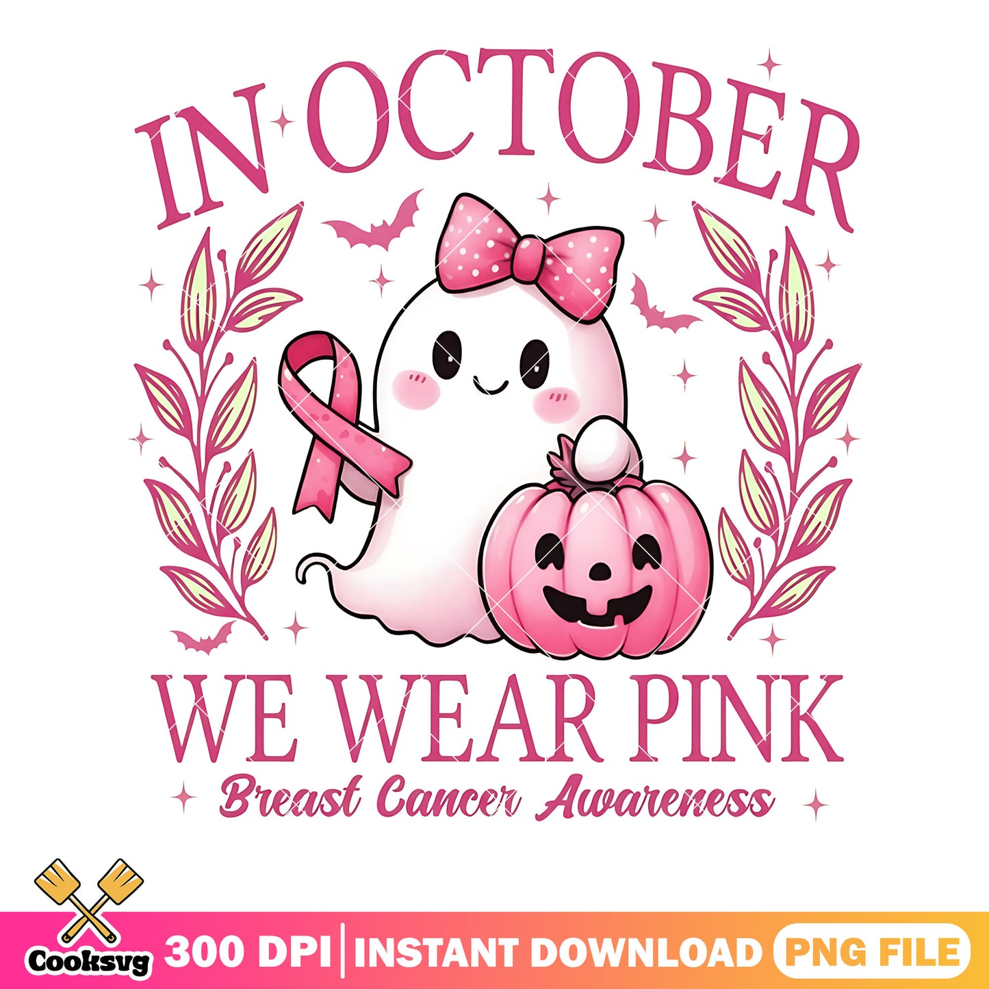 Cute spirits png, in october we wear pink png, halloween pumpkin​ png