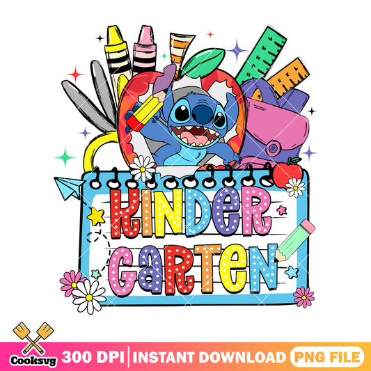 Cute stitch kindergarten png, cartoon disney png, back to school png