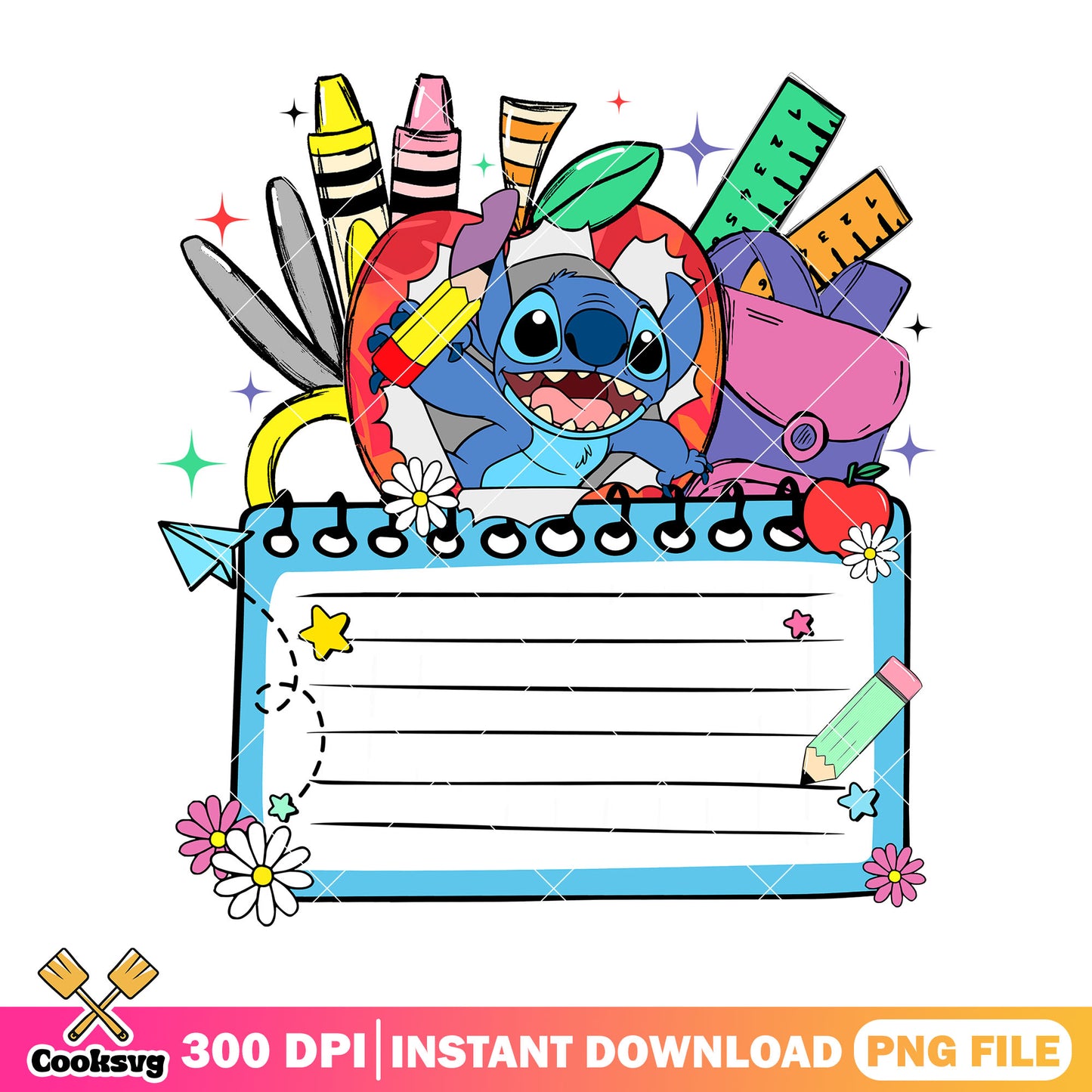 Cute stitch note book png, cartoon stitch png, go back to school png
