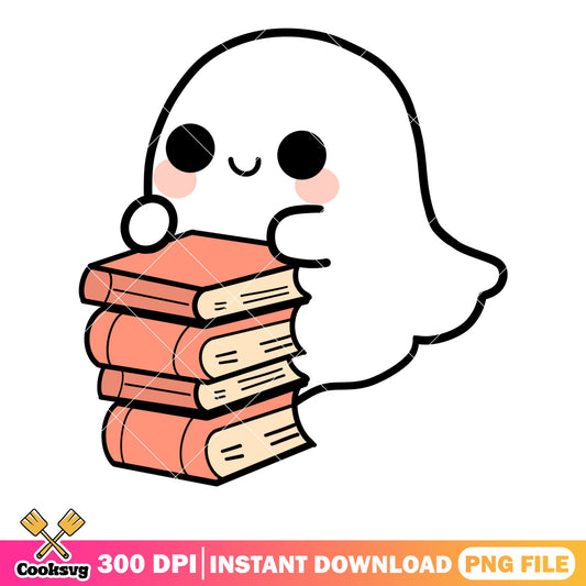 Cutie Study ghost png, pink books png, halloween scary png
