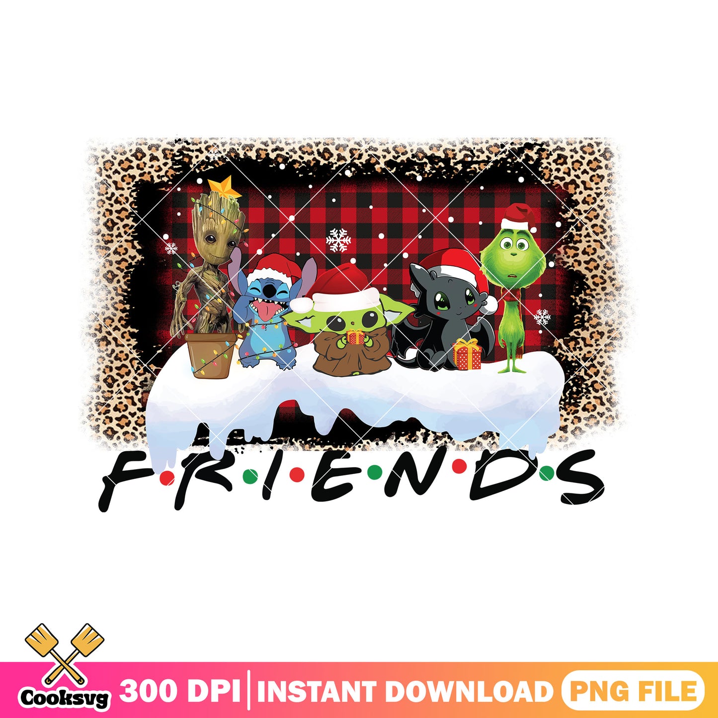 Cutie character christmas png, the grinch png, lilo and stitch png