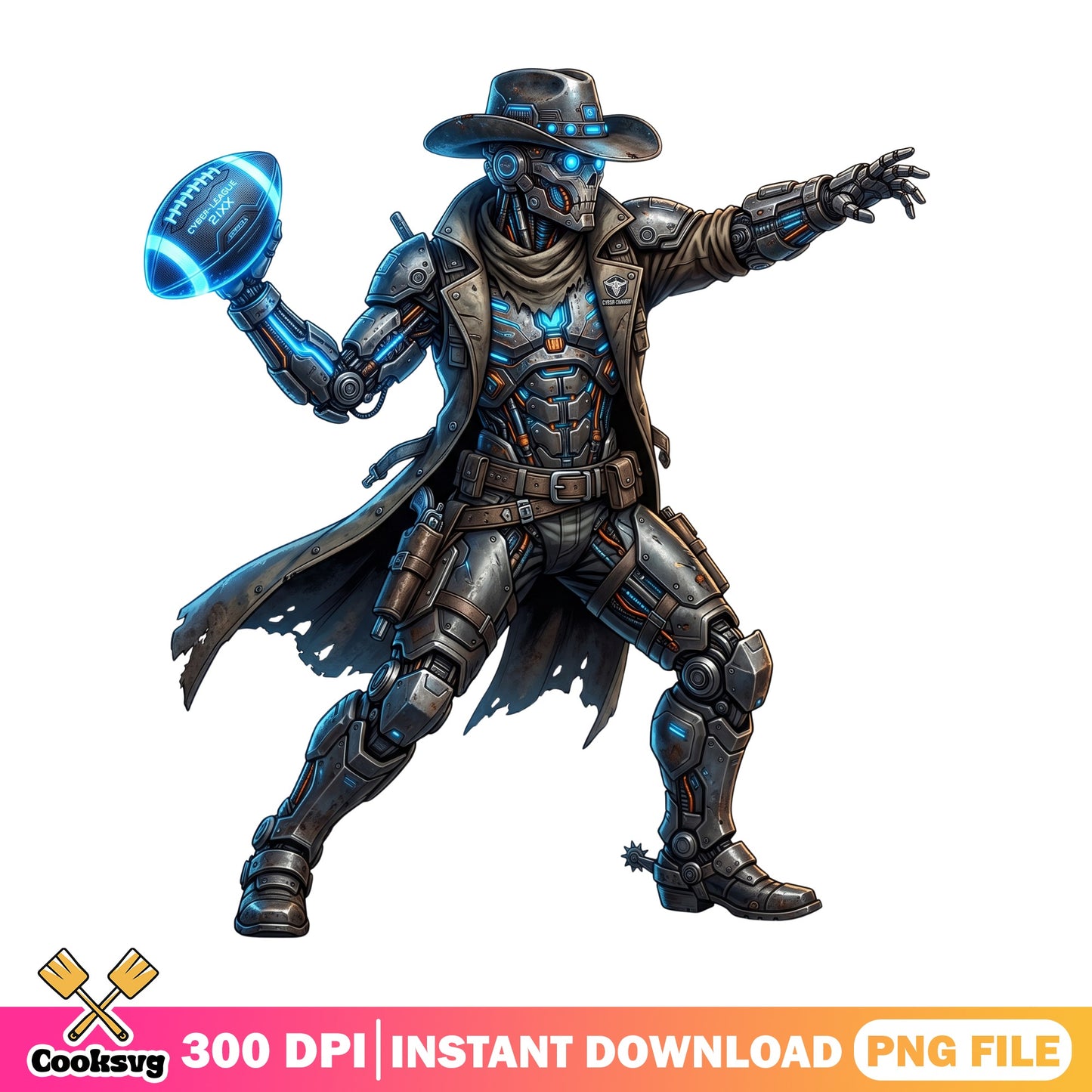 Cyber Cowboy Robot Football Player PNG, Futuristic PNG, Football PNG