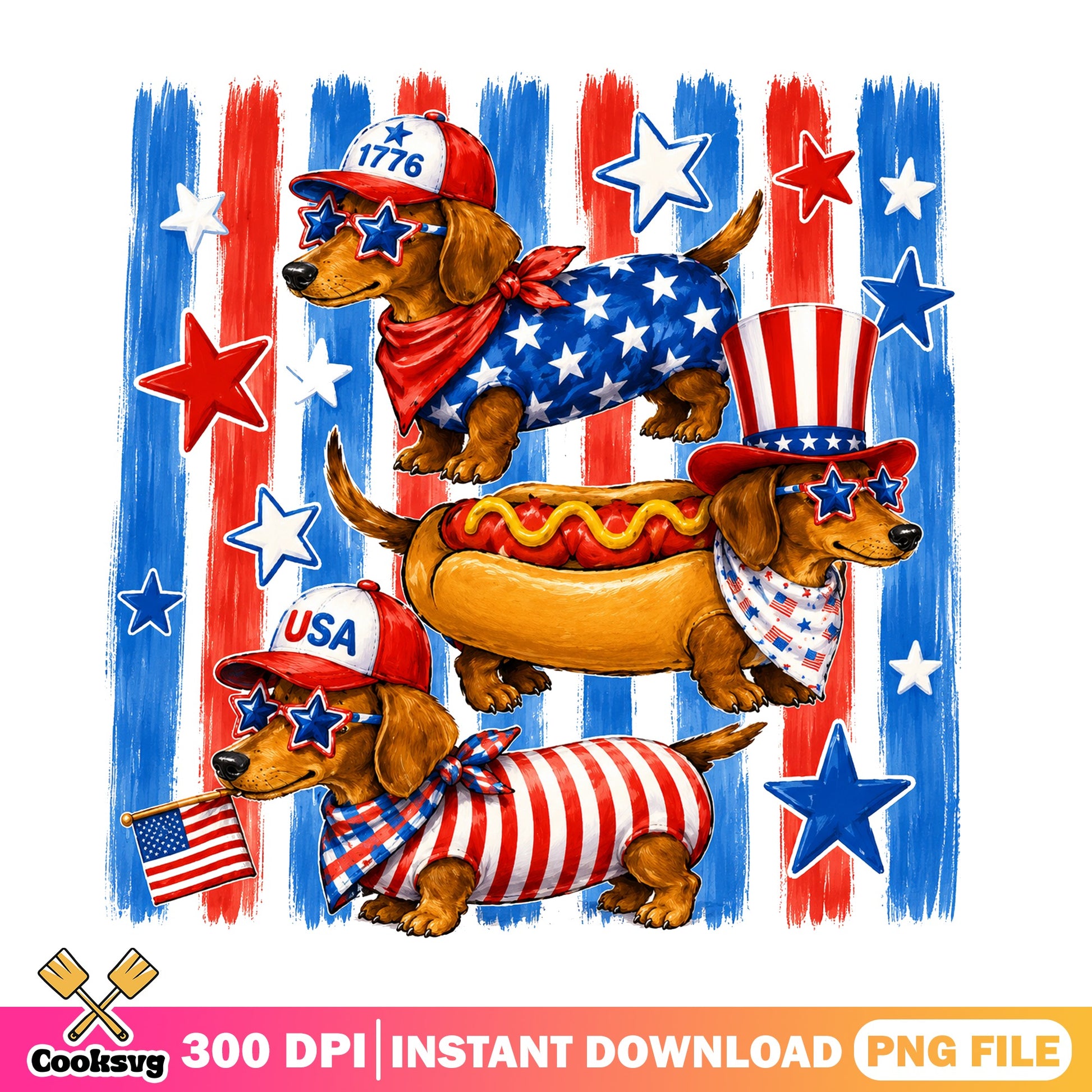 Dachshund 4th Of July PNG, Patriotic Hot Dog Dog PNG, USA PNG