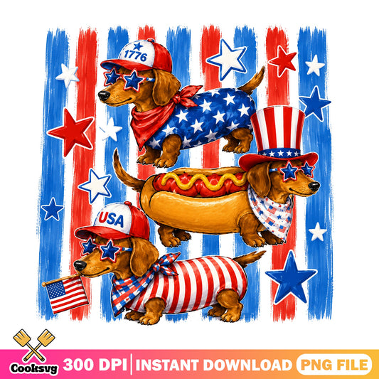 Dachshund 4th Of July PNG, Patriotic Hot Dog Dog PNG, USA PNG
