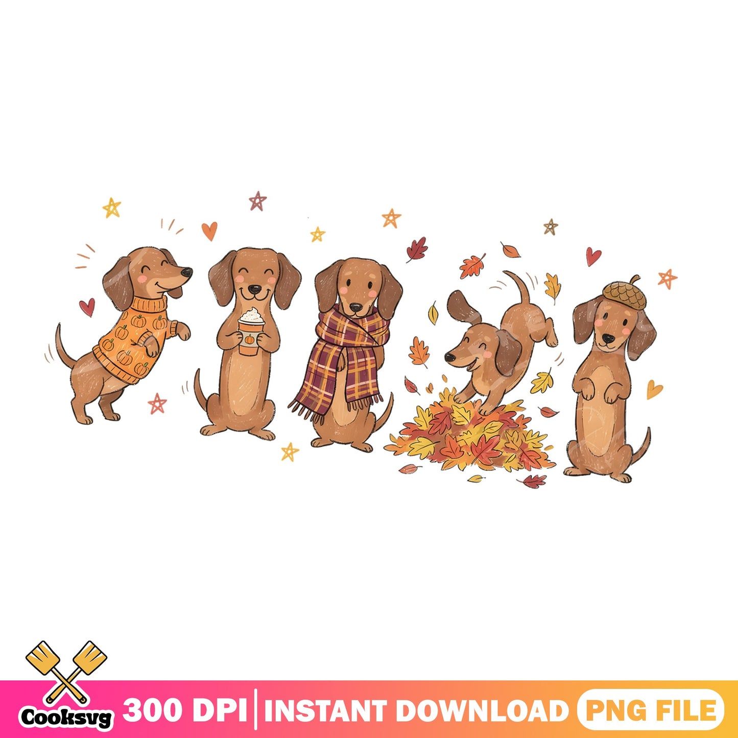 Dachshund Fall Autumn PNG, Cute Dog Fall Leaves PNG, Fall PNG