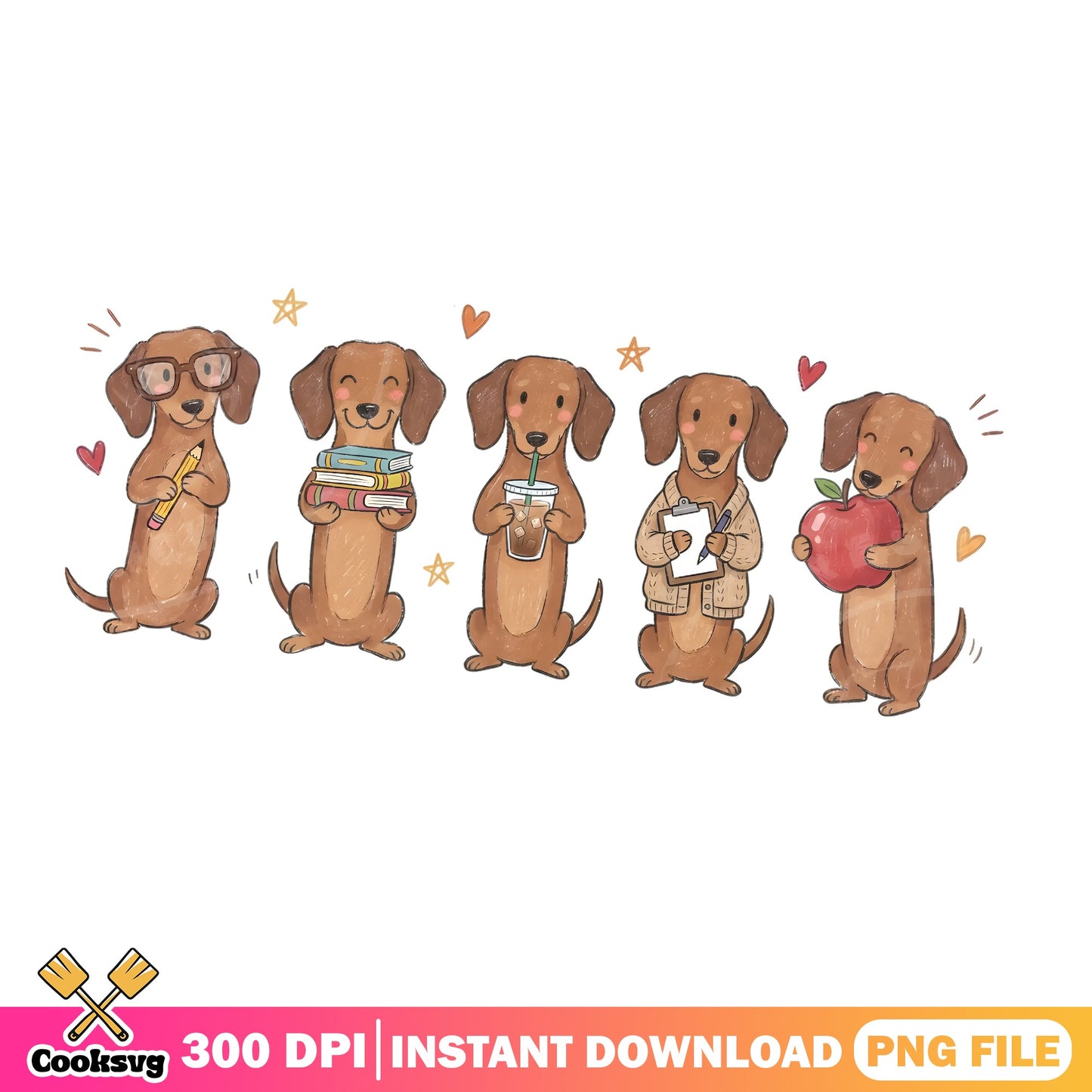 Dachshund Teacher PNG, Back To School Dog PNG, Cute Wiener Dog PNG