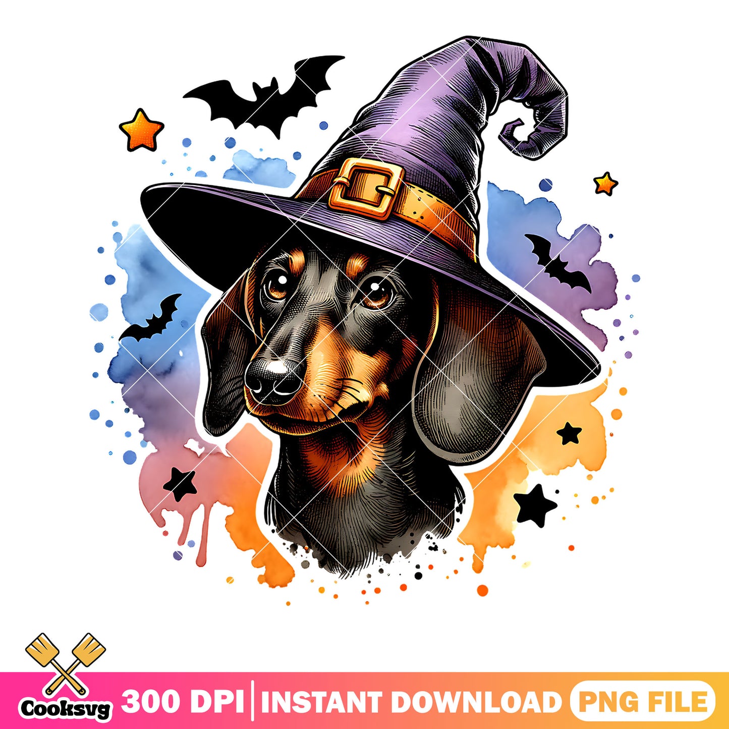Dachshund the witch png, scary bats png, halloween scary png