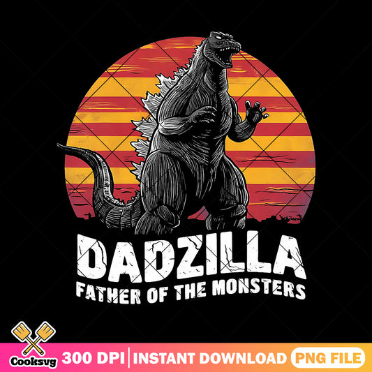 Dadzilla father of the monsters png, vintage sunset png, fathers day png
