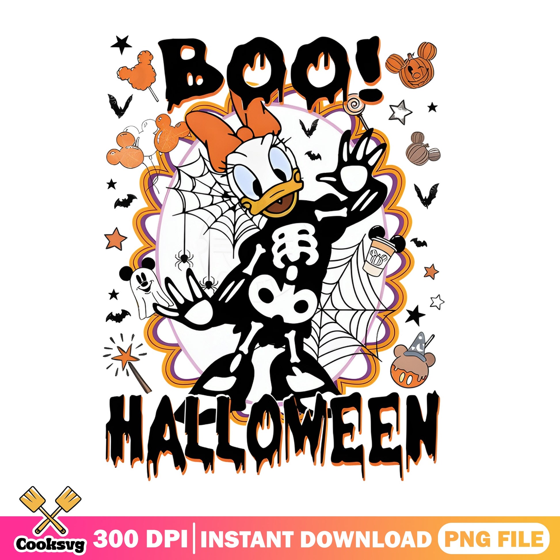Daisy Duck Halloween Skeleton Boo PNG, Disney Halloween PNG, Spooky Disney PNG