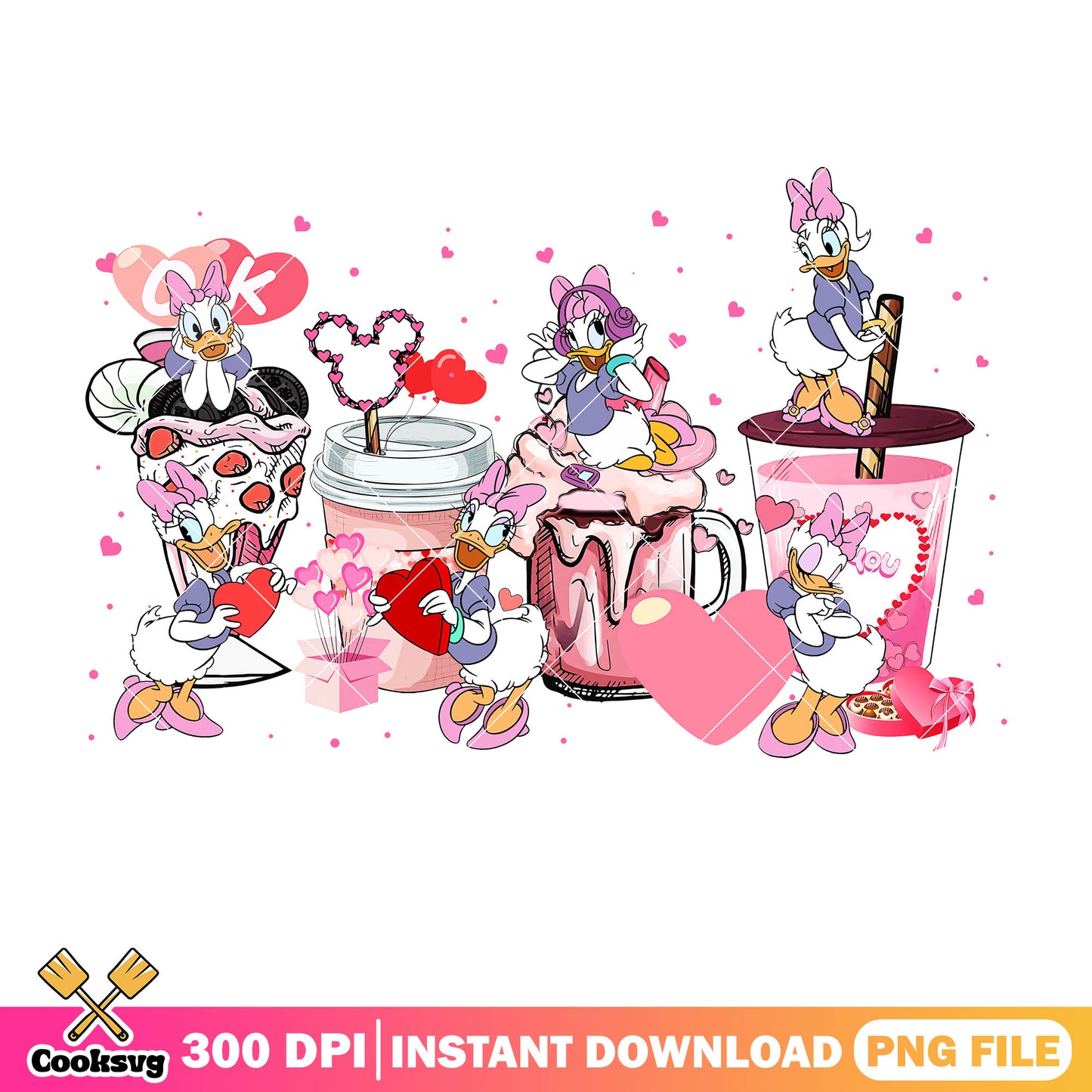 Daisy duck ok coffee valentine png, coffee valentine png