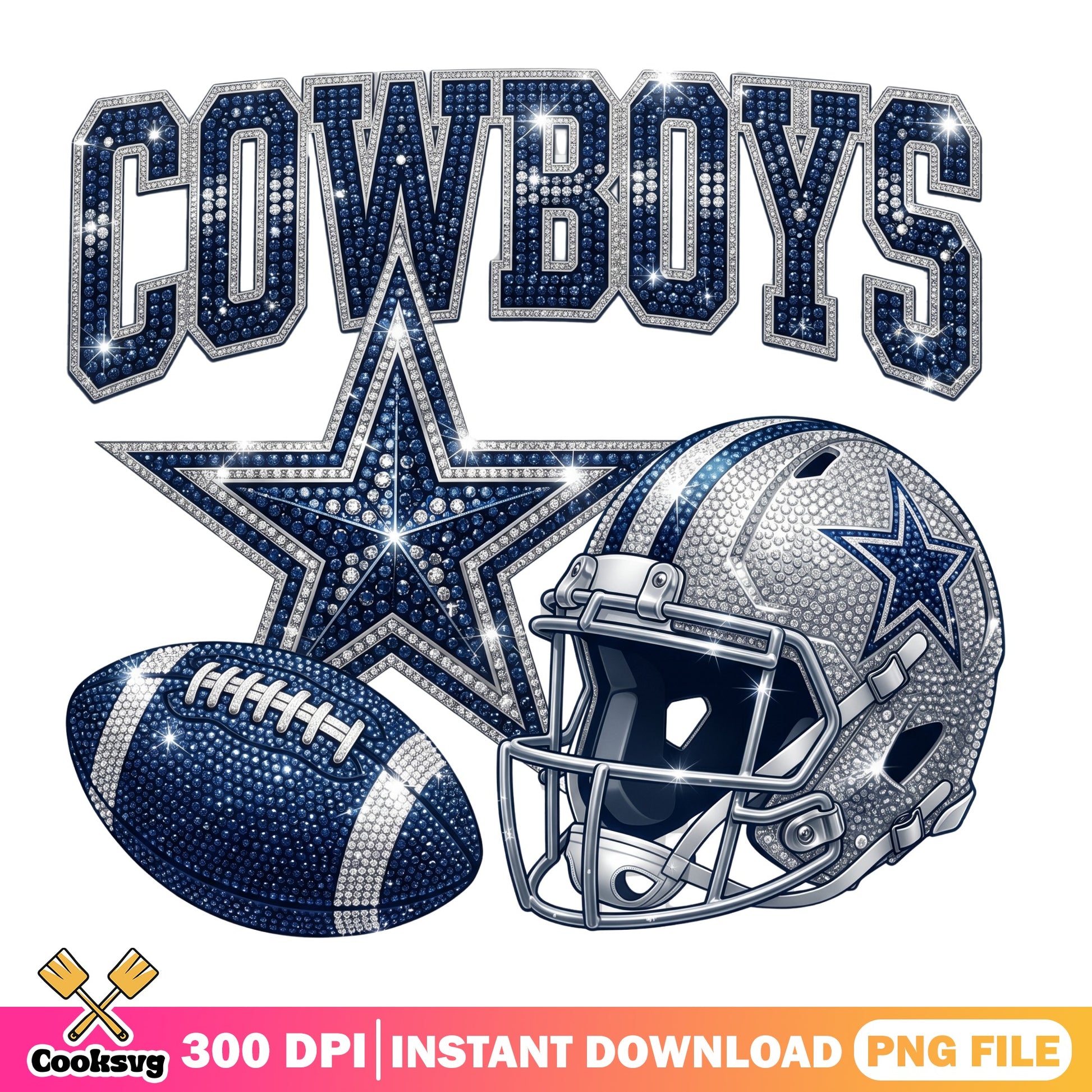 Dallas Cowboys Bling Rhinestone PNG, Cowboys Football PNG, NFL PNG