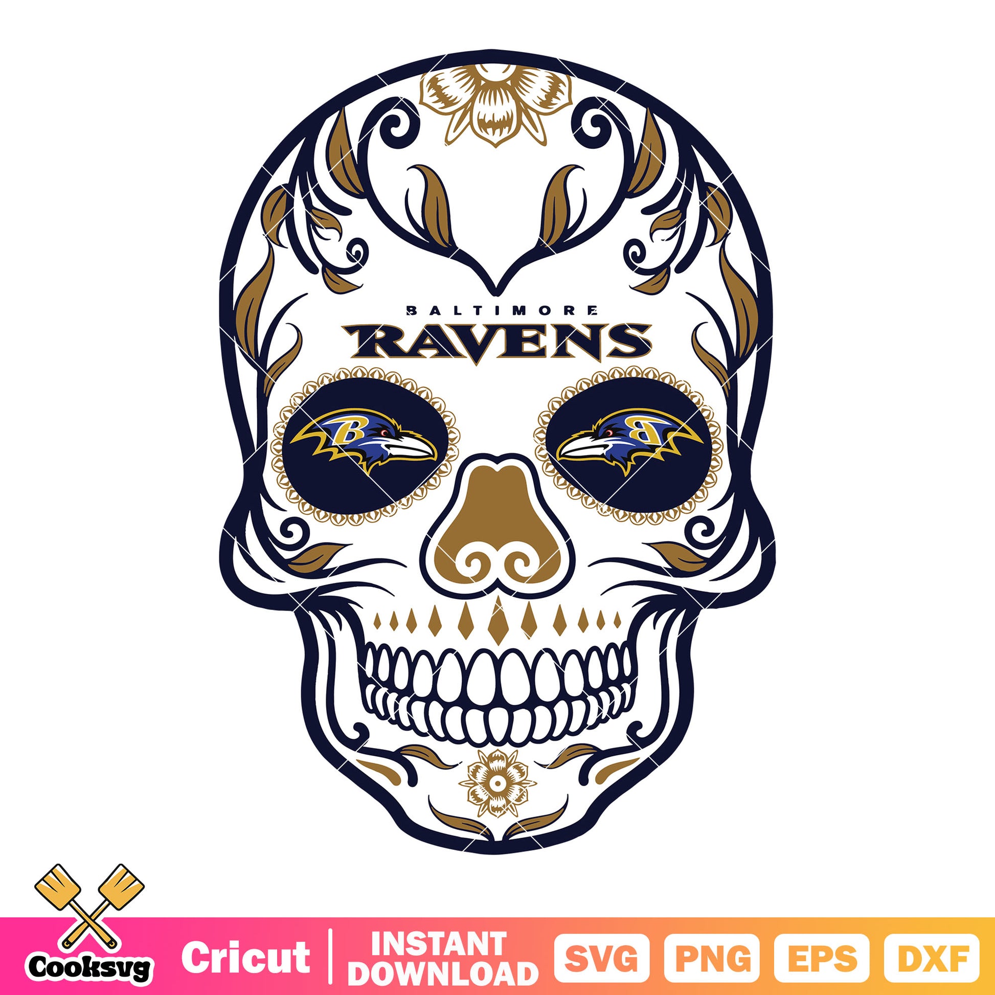 Day of the dead skull svg. baltimore ravens​ svg, nfl teams svg