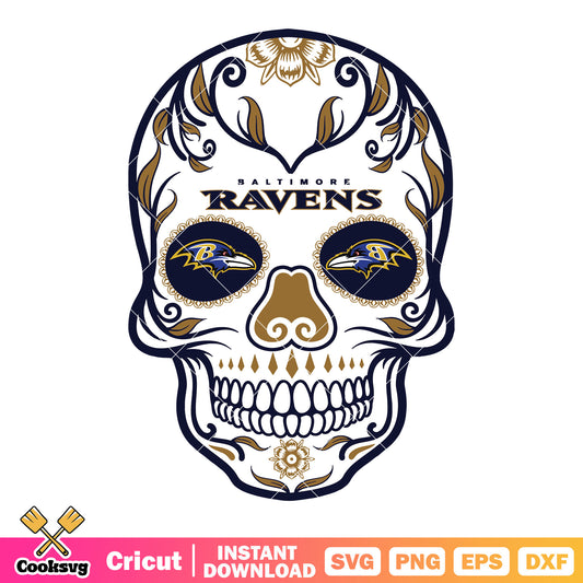Day of the dead skull svg. baltimore ravens​ svg, nfl teams svg