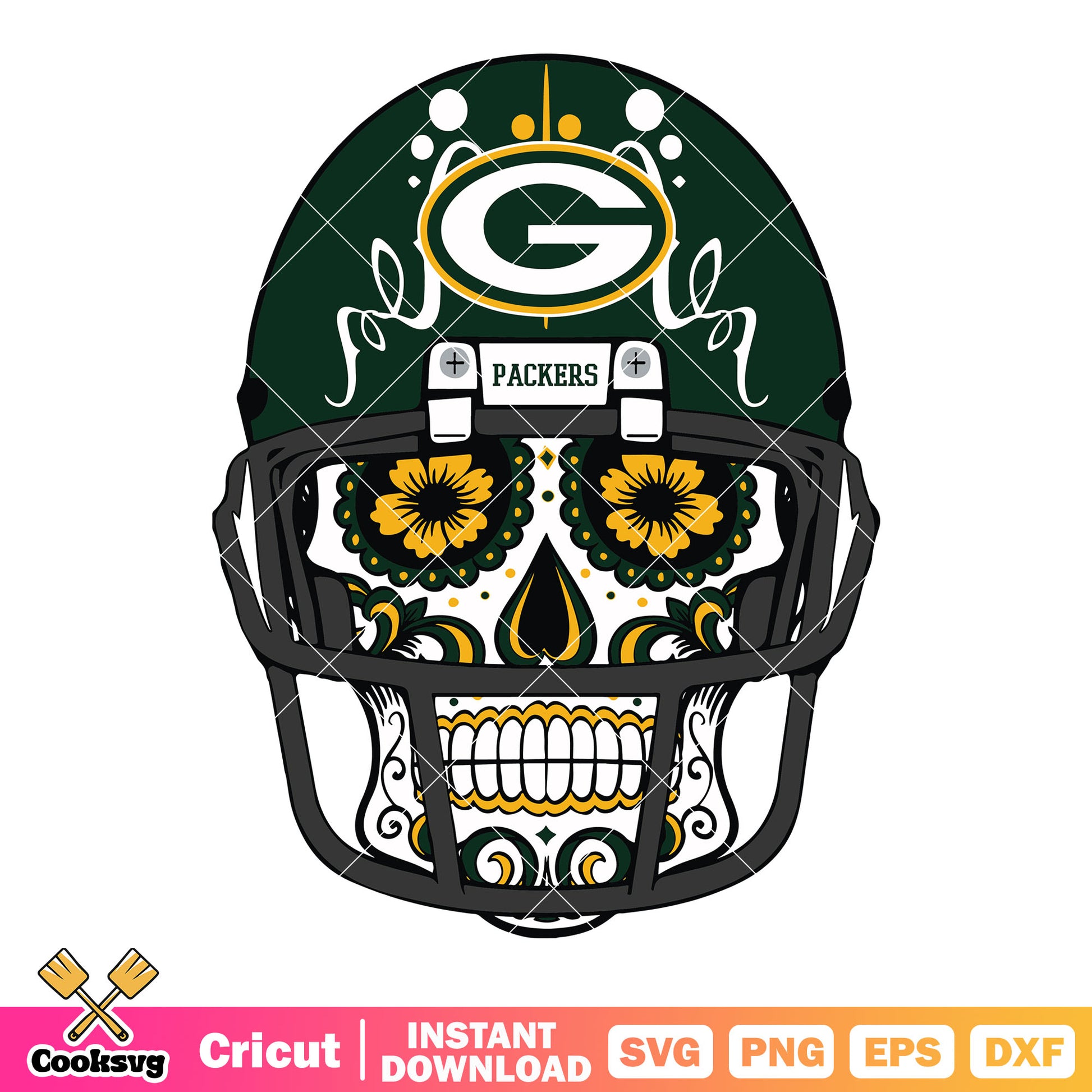 Day of the dead skull svg, packers svg, nfl helmets svg