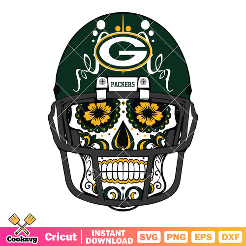 Day of the dead skull svg, packers svg, nfl helmets svg