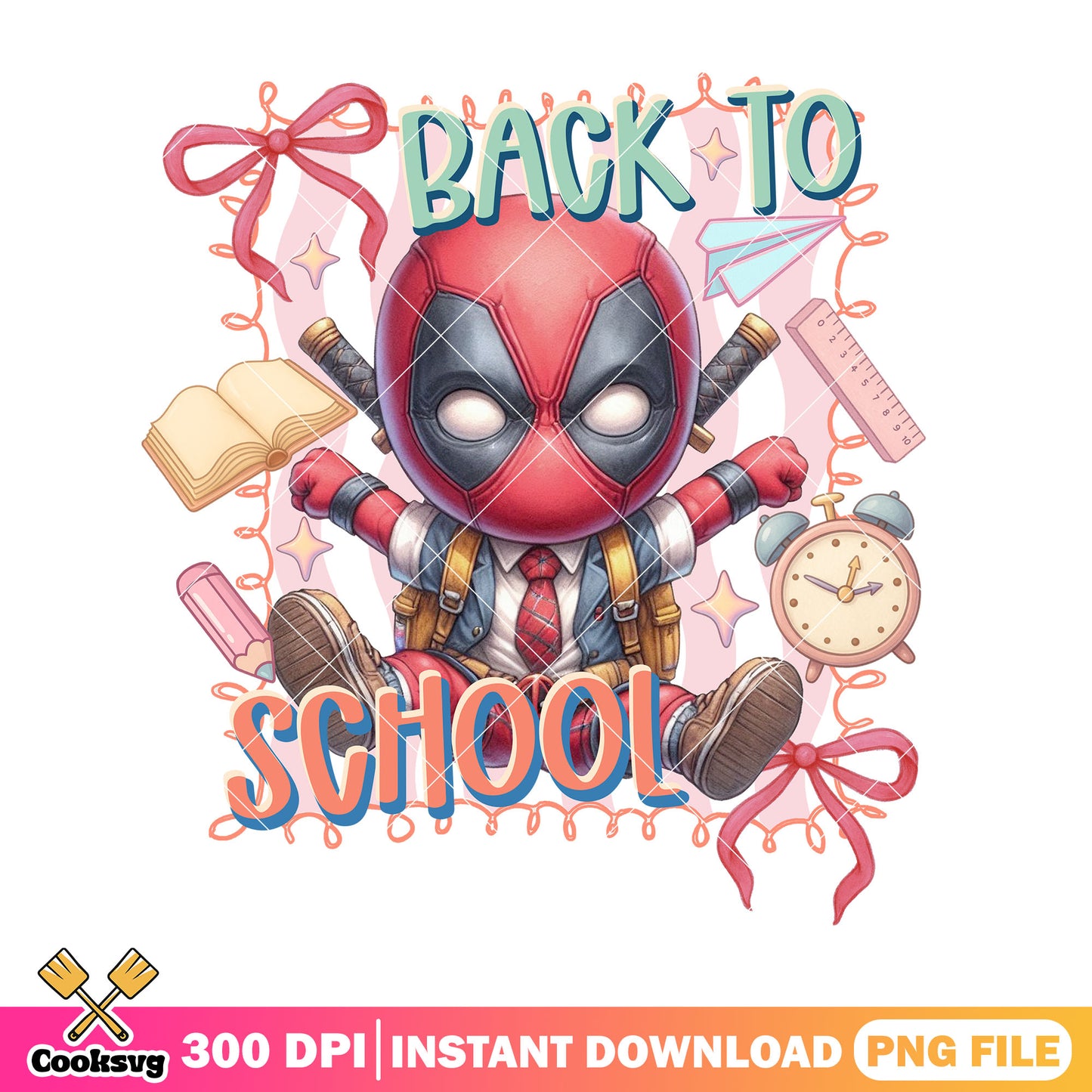 Deadpool chibi design png, superhero png, back to school day png