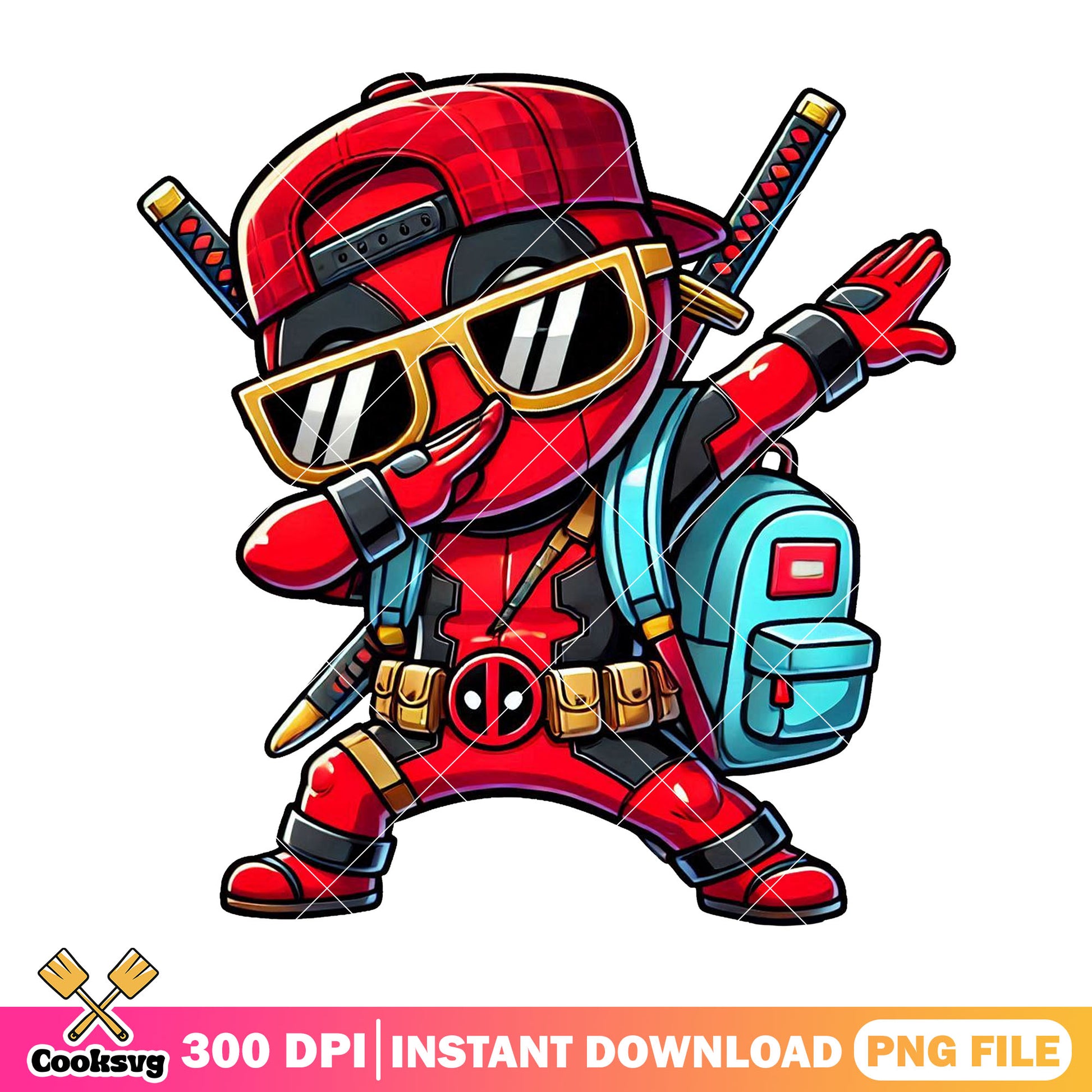 Deadpool chibi sunglasses png, back to school art png, dc film png