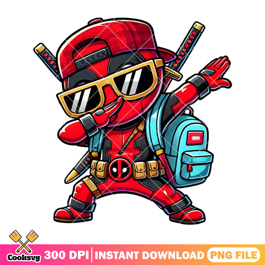 Deadpool chibi sunglasses png, back to school art png, dc film png