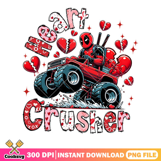 Deadpool monster truck valentine png, marvel valentine png, valentine png