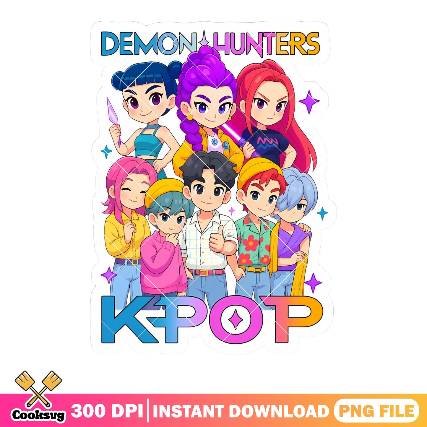 Demon hunters kpop png, chibi kpop png, sticker kpop png