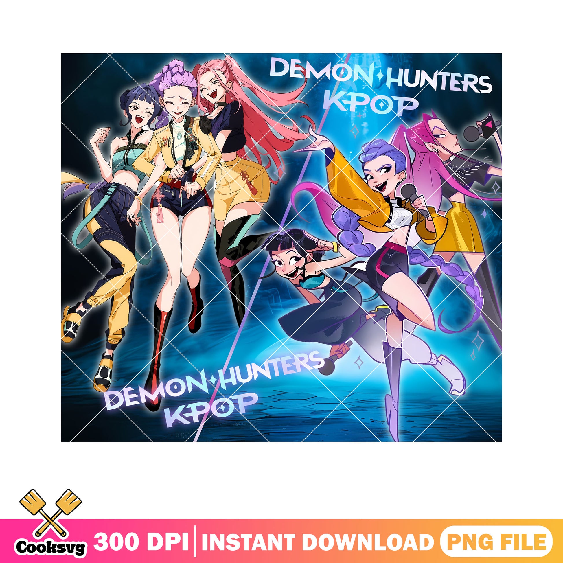 Demon kpop hunters anime png, huntrix poster png, huntrix pose png