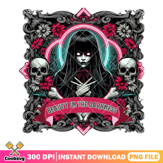 Demon women skull skeleton png, red flower png, halloween scary png