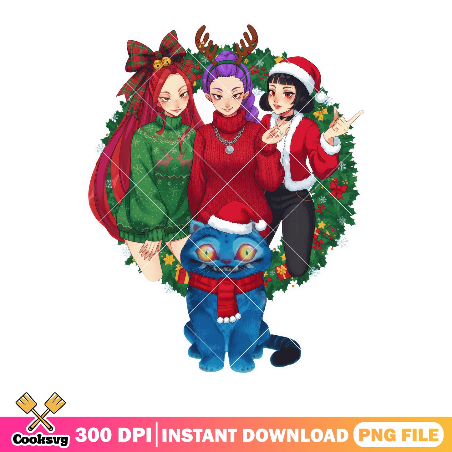 Derpy huntrix christmas png, Christmas wreath png, kpop demon hunters png