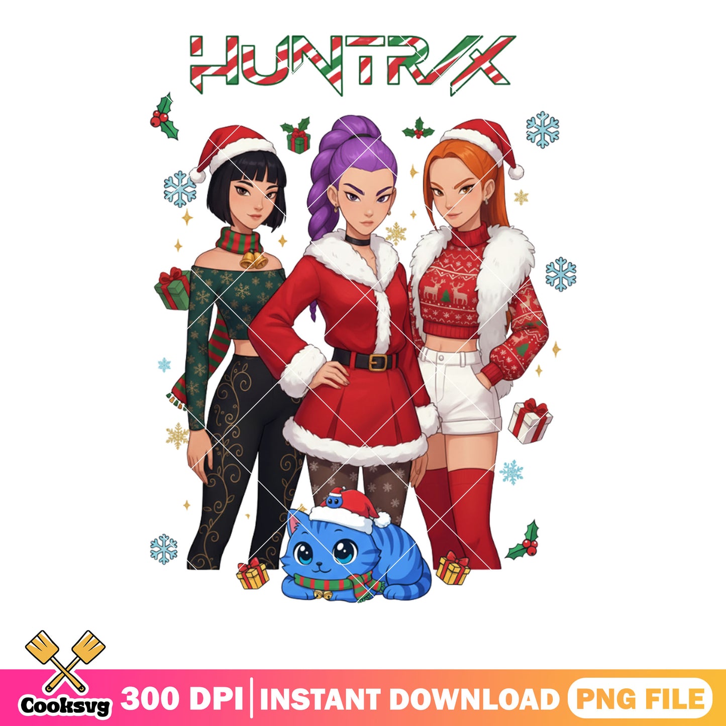 Derpy santa costume cat png, kpop demon hunters​ png, huntrix png