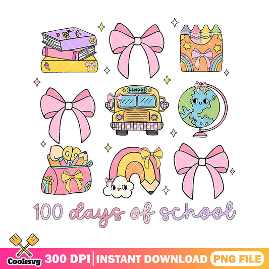 Design 100 days of school png, supplies art png, go back to school png