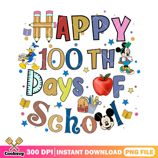 Design 100th day school png, go back to school png, mickey disney png