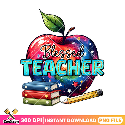 Design blessed teacher png, back to school day png, apple art png