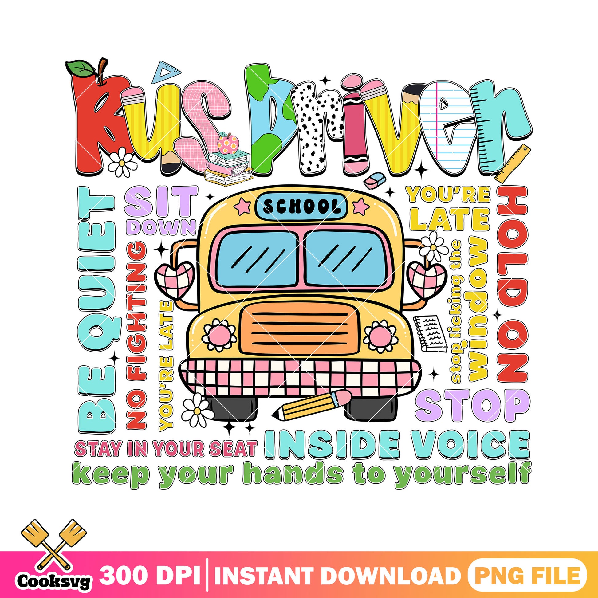 Design bus driver png, school bus png, back to school art png