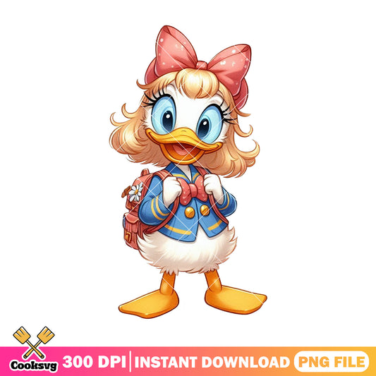 Design daisy duck png, welcome back to school png, disney cartoon png