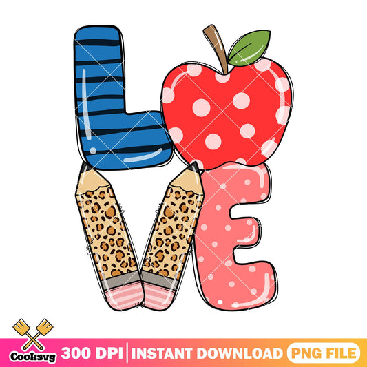 Design file love png, cute items png, back to school supplies png