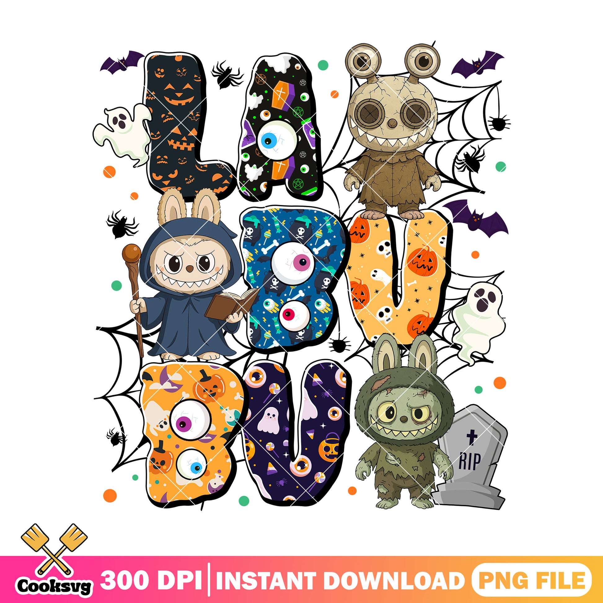 Design halloween with labubu png, labubu dolls png, scary dolls png