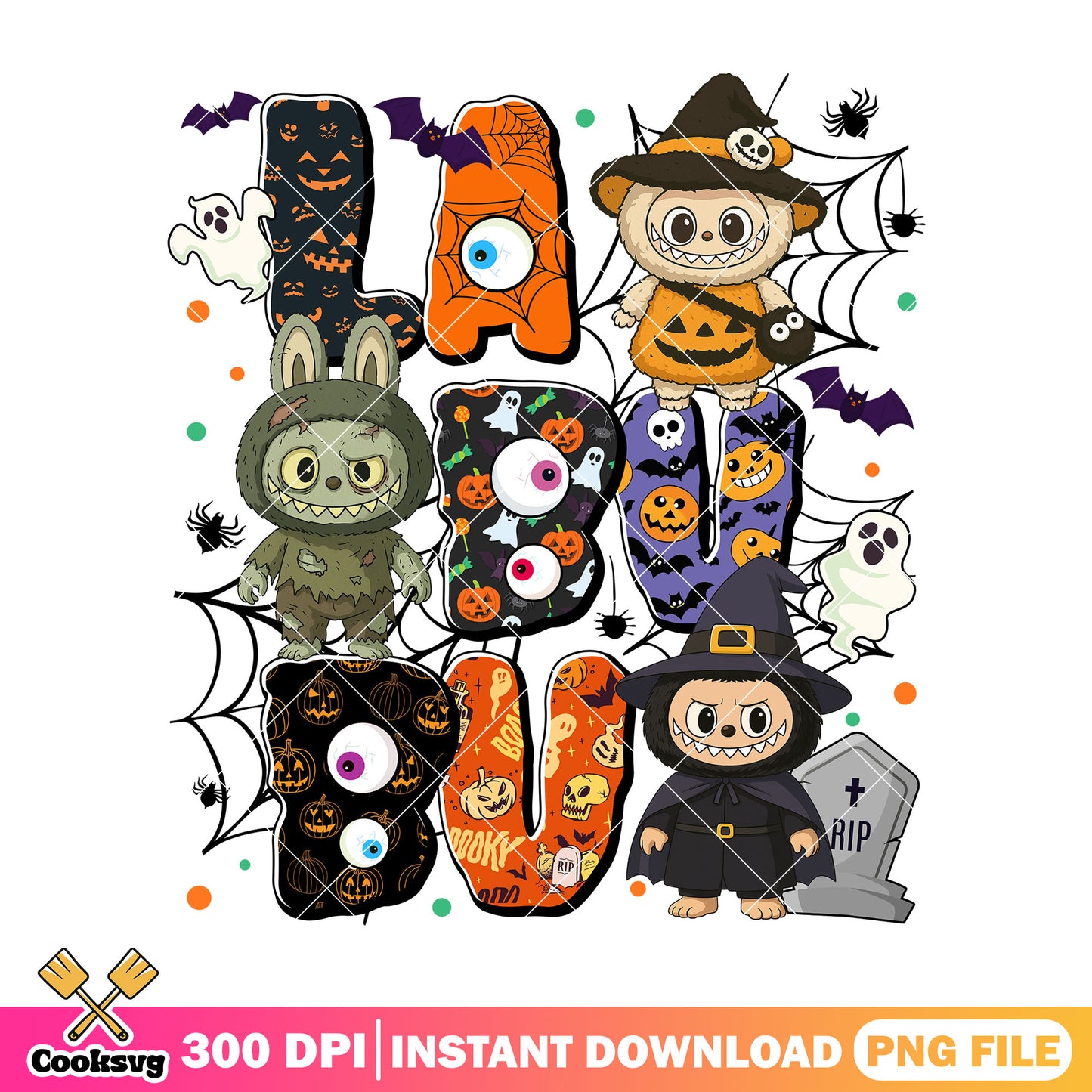 Design labubu creepy costumes png, cute dolls png, scary halloween png