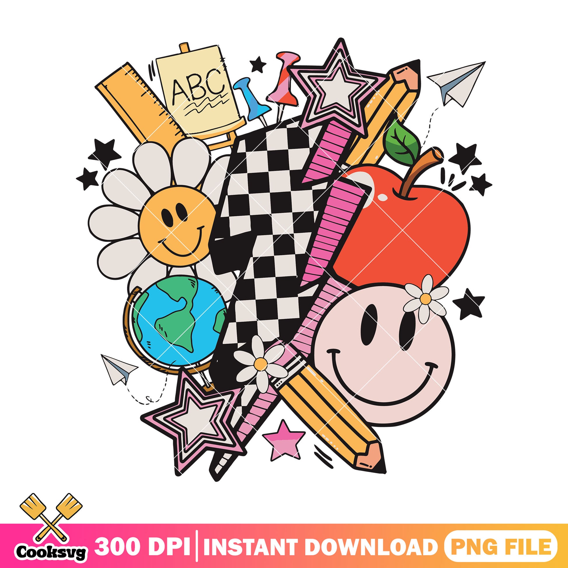 Design lightning icon png, back to school day png, supplies art png