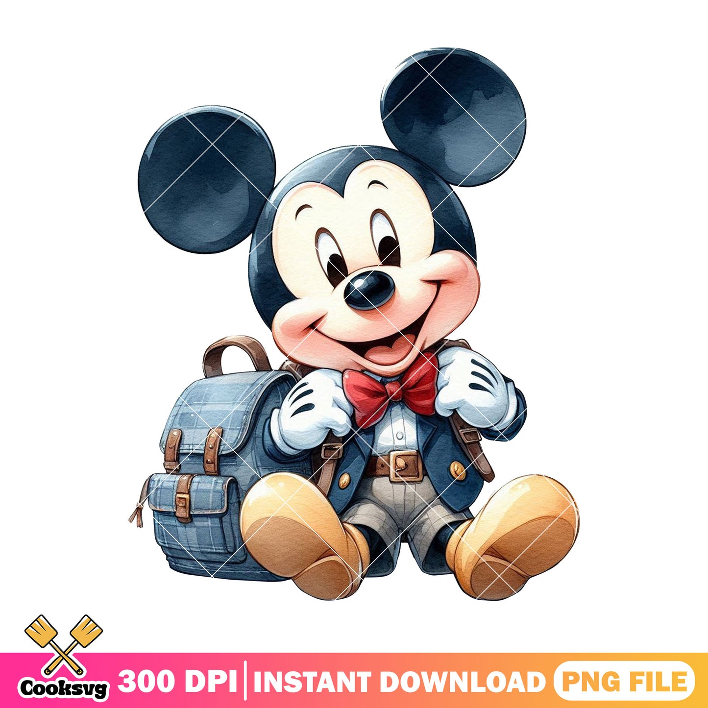 Design mickey sitting png, disney mickey png, back to school art png