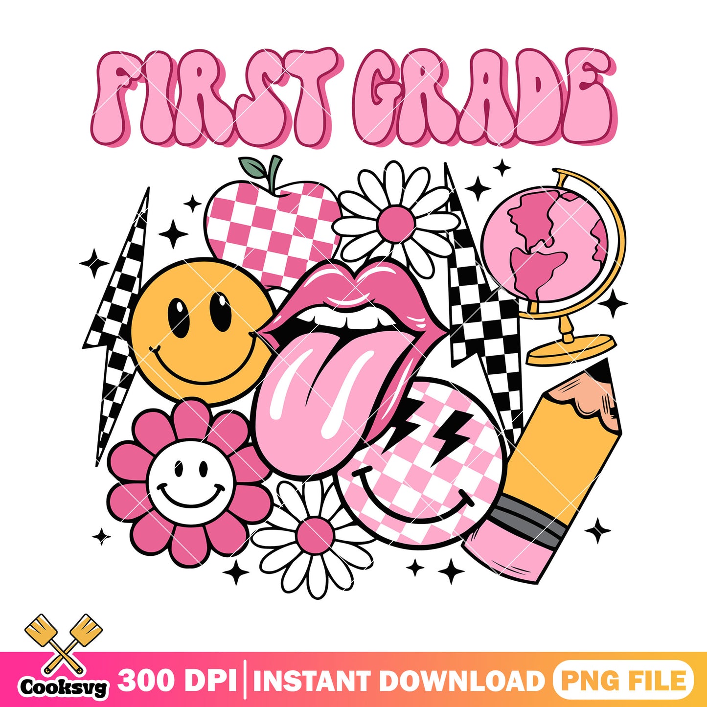 Design pink items png, back to school day png, icon happy png